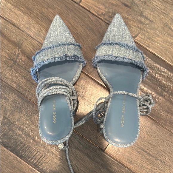 Good American Shoes - Good American Blue Heeled Shoes with Frayed Denim Detail